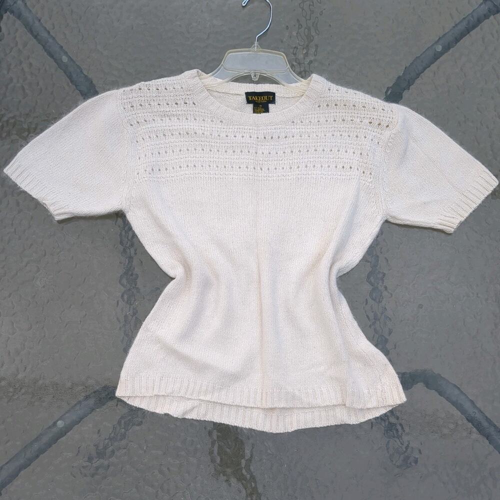 Vintage Silk Angora Blend Short Sleeve Cropped Sweater Top M Soft luxury Takeout